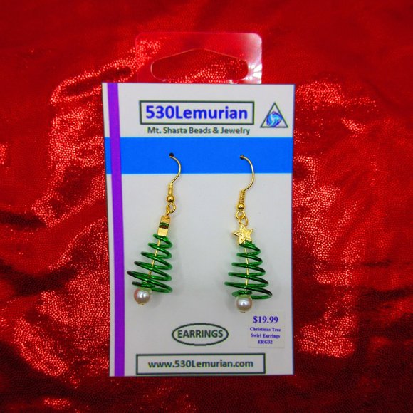 Christmas Tree Spiral Dangle Earrings - Picture 2 of 3